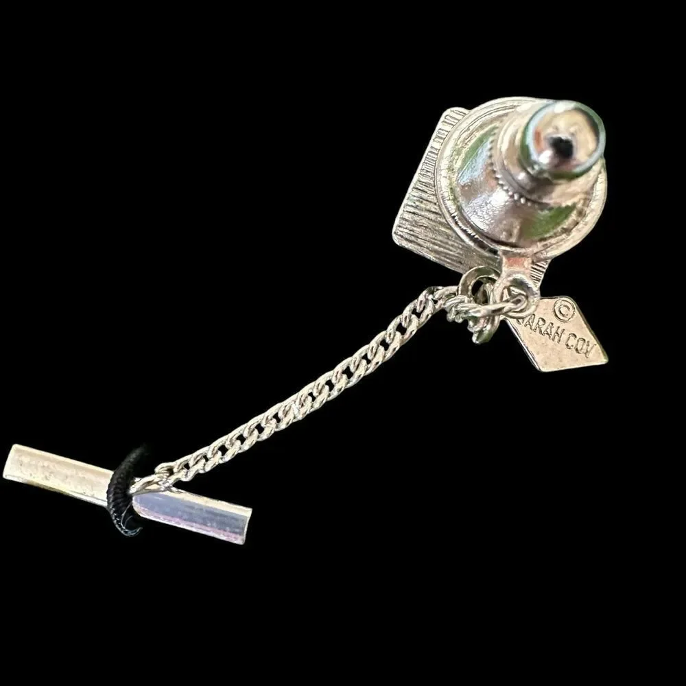 Vintage Sarah Coventry Blue Rhinestone and Silver Tone Cufflinks and Tie pin set